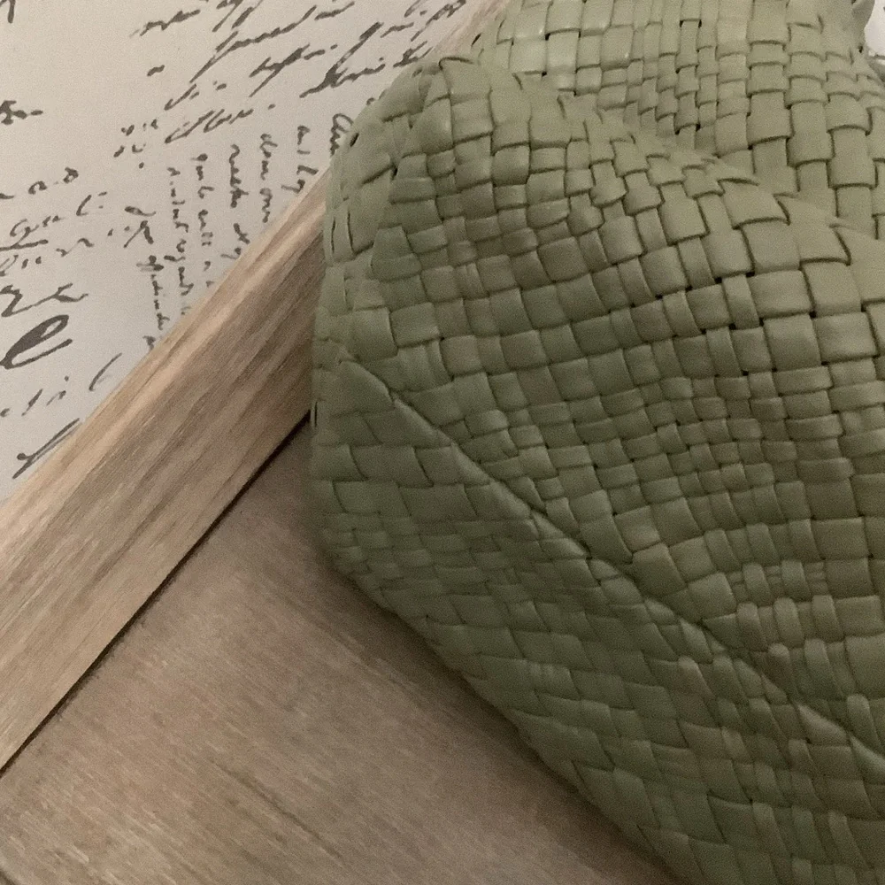 Woven Leather Tote Bag in Sage Green - Picture 4 of 4